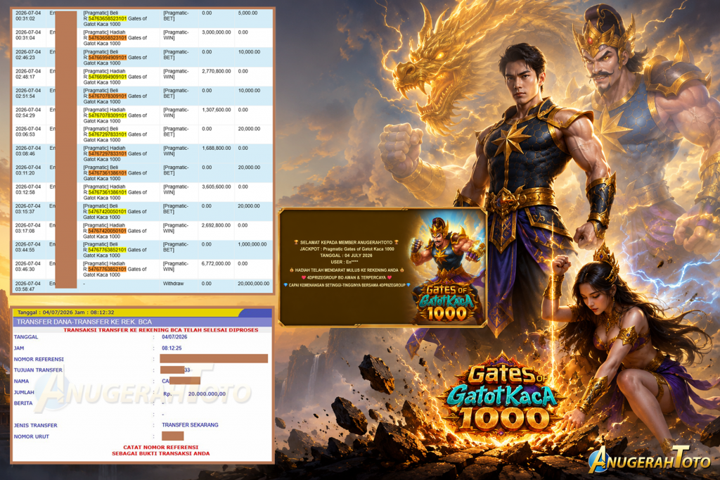 ANUGERAHTOTO JACKPOT PRAGMATIC ” Gates of Gatot Kaca 1000 ” Rp 20.000.000 ,- LUNAS
