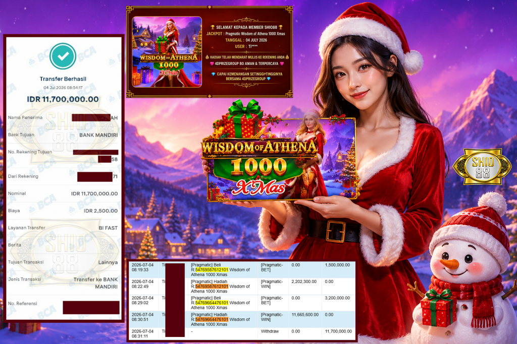 SHIO88 JACKPOT PRAGMATIC ” Wisdom of Athena 1000 Xmas ” Rp 11.700.000 ,- LUNAS