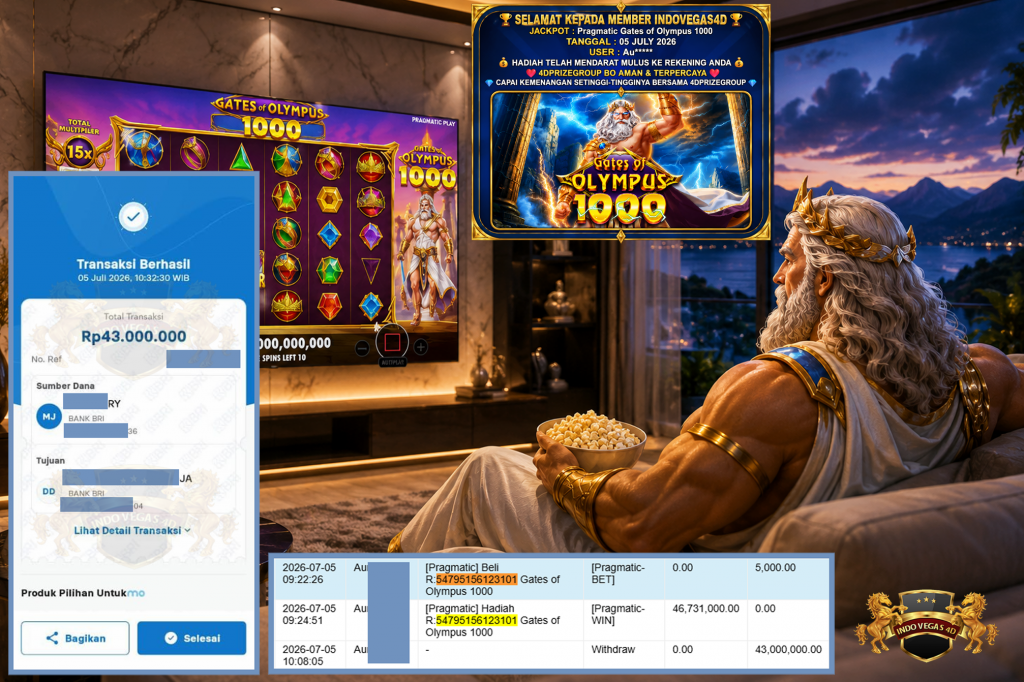 INDOVEGAS4D JACKPOT PRAGMATIC ” Gates of Olympus 1000 ” Rp 43.000.000 ,- LUNAS