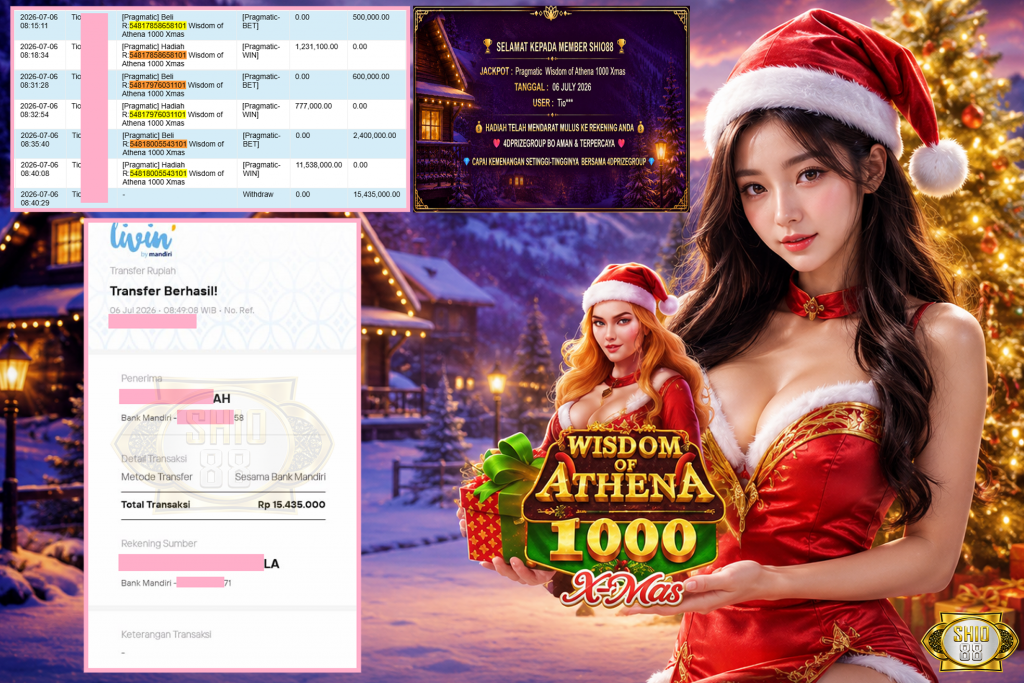 SHIO88 JACKPOT PRAGMATIC ” Wisdom of Athena 1000 Xmas ” Rp 15.435.000 ,- LUNAS