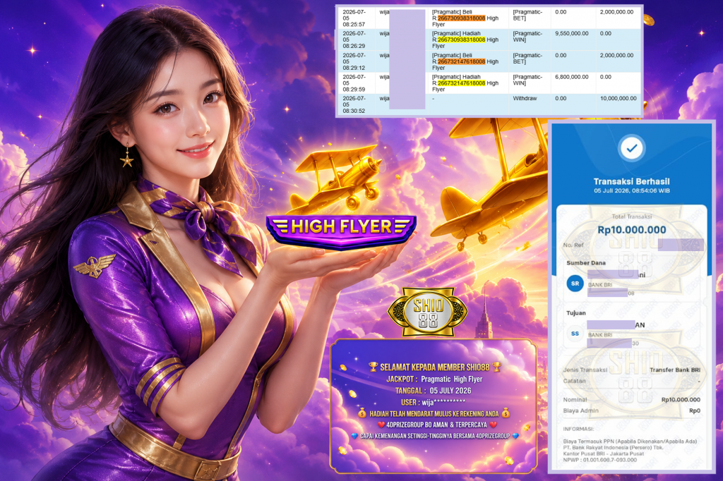 SHIO88 JACKPOT PRAGMATIC LIVE GAME ” High Flyer ” ‎‏‏‎Rp 10.000.000,- LUNAS