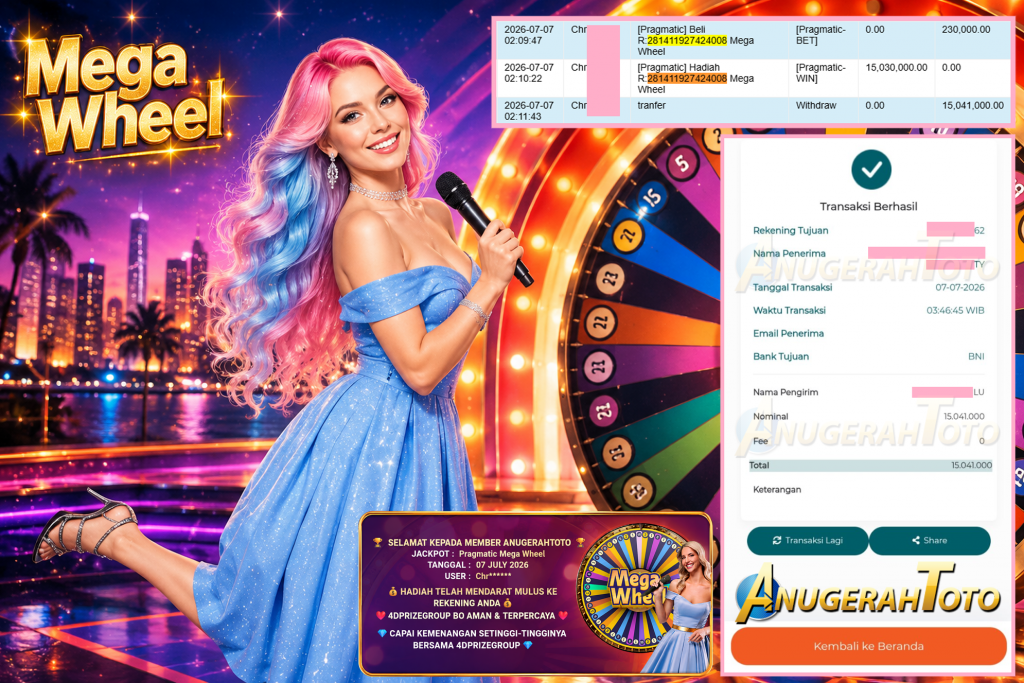 ANUGERAHTOTO JACKPOT PRAGMATIC LIVE GAME ” Mega Wheel ” Rp 15.041.000,- LUNAS