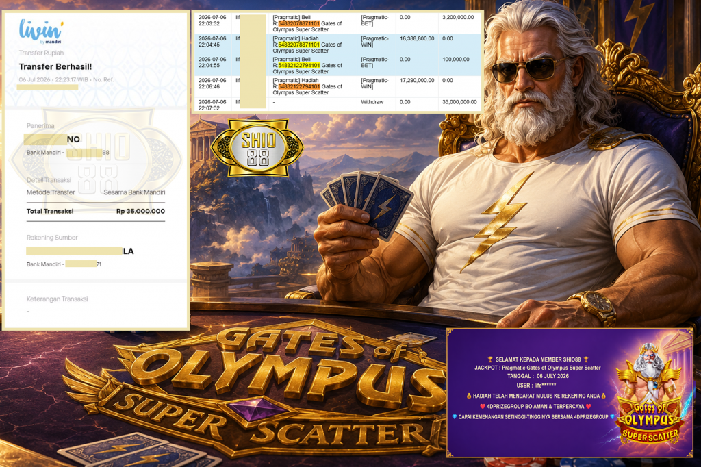 SHIO88 JACKPOT PRAGMATIC ” Gates of Olympus Super Scatter ” Rp 35.000.000 ,- LUNAS
