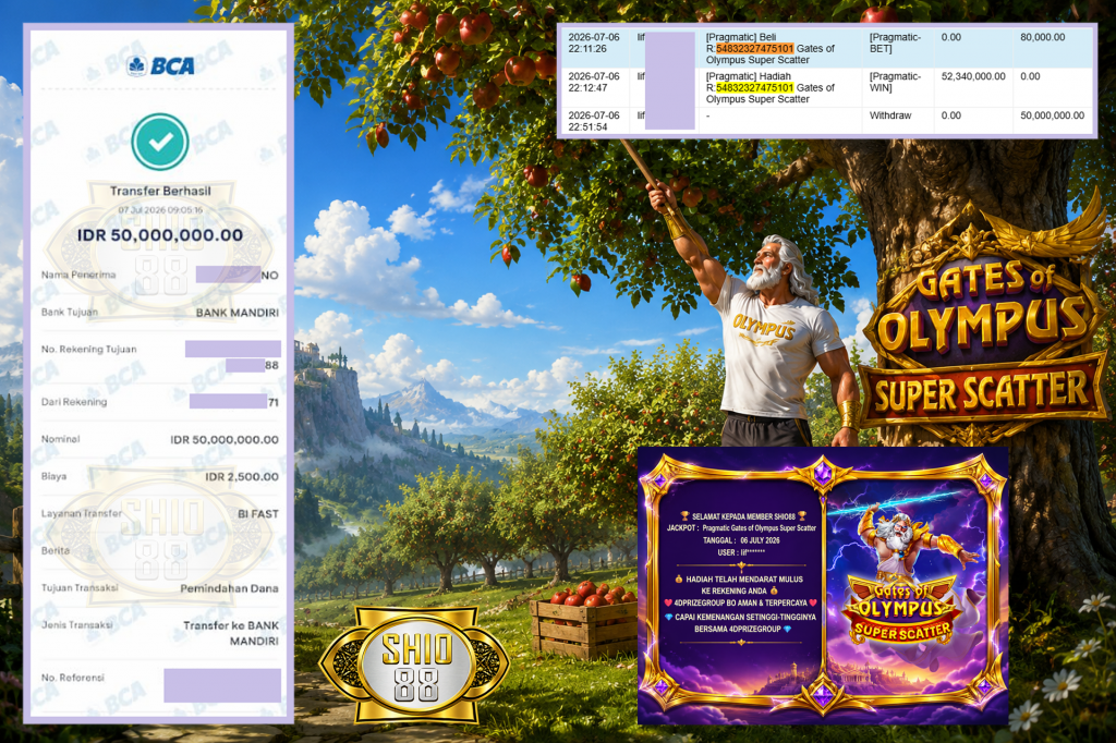 SHIO88 JACKPOT PRAGMATIC ” Gates of Olympus Super Scatter ” Rp 50.000.000 ,- LUNAS