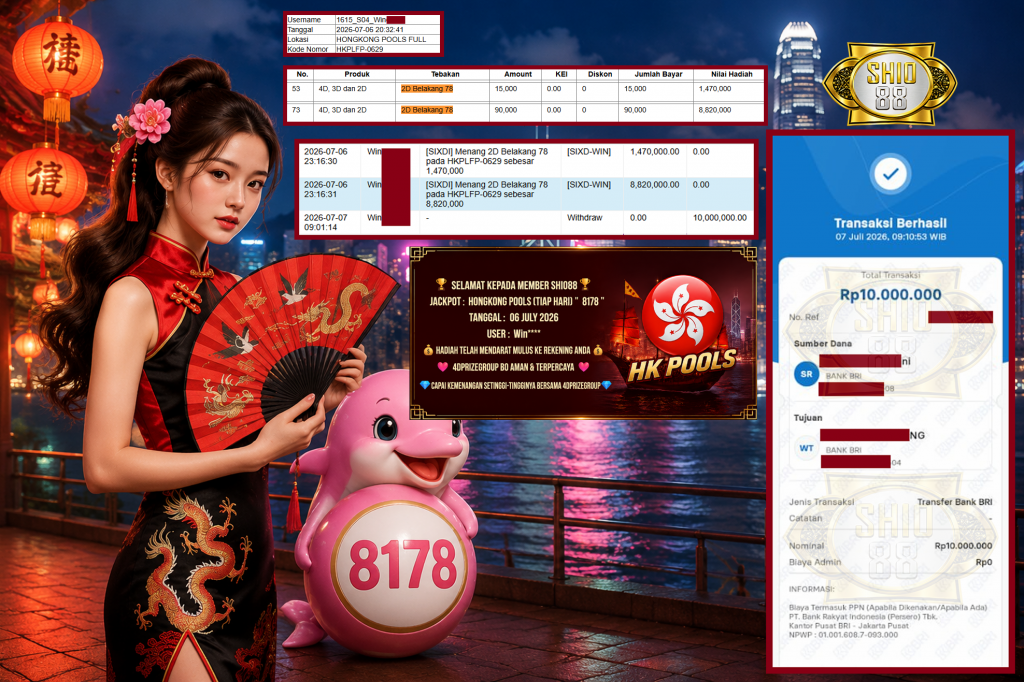 SHIO88 JACKPOT HONGKONG POOLS (TIAP HARI) ” 8178 ” Rp. 10.000.000 ,- LUNAS