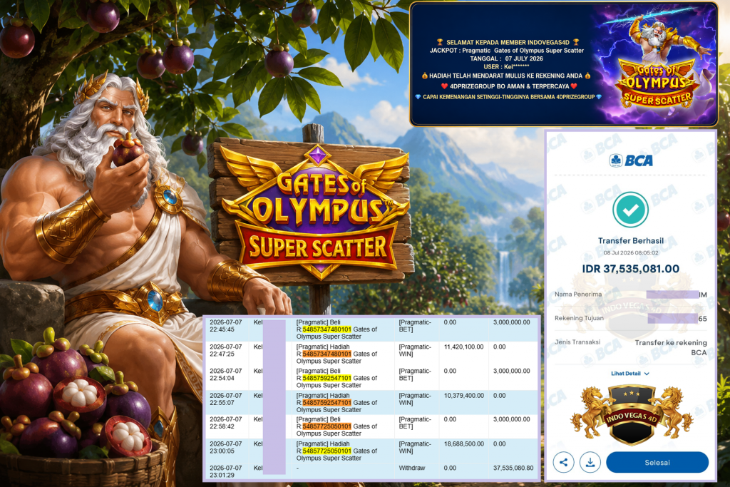 INDOVEGAS4D JACKPOT PRAGMATIC ” Gates of Olympus Super Scatter ” Rp 37.535.081 ,- LUNAS