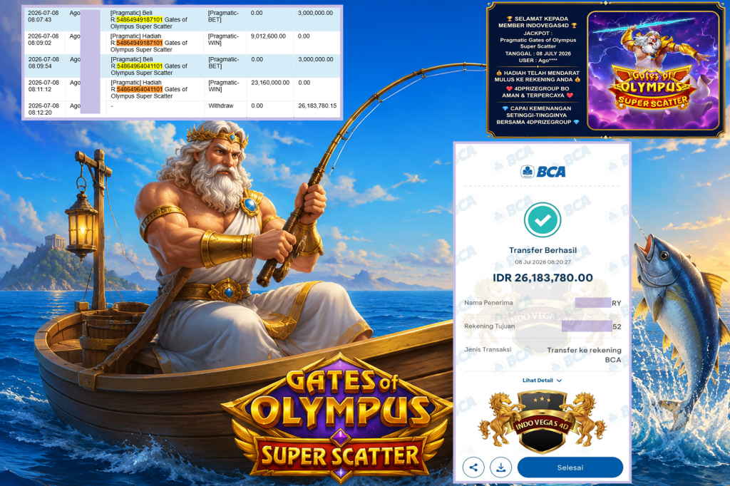 INDOVEGAS4D JACKPOT PRAGMATIC ” Gates of Olympus Super Scatter ” Rp 26.183.780 ,- LUNAS