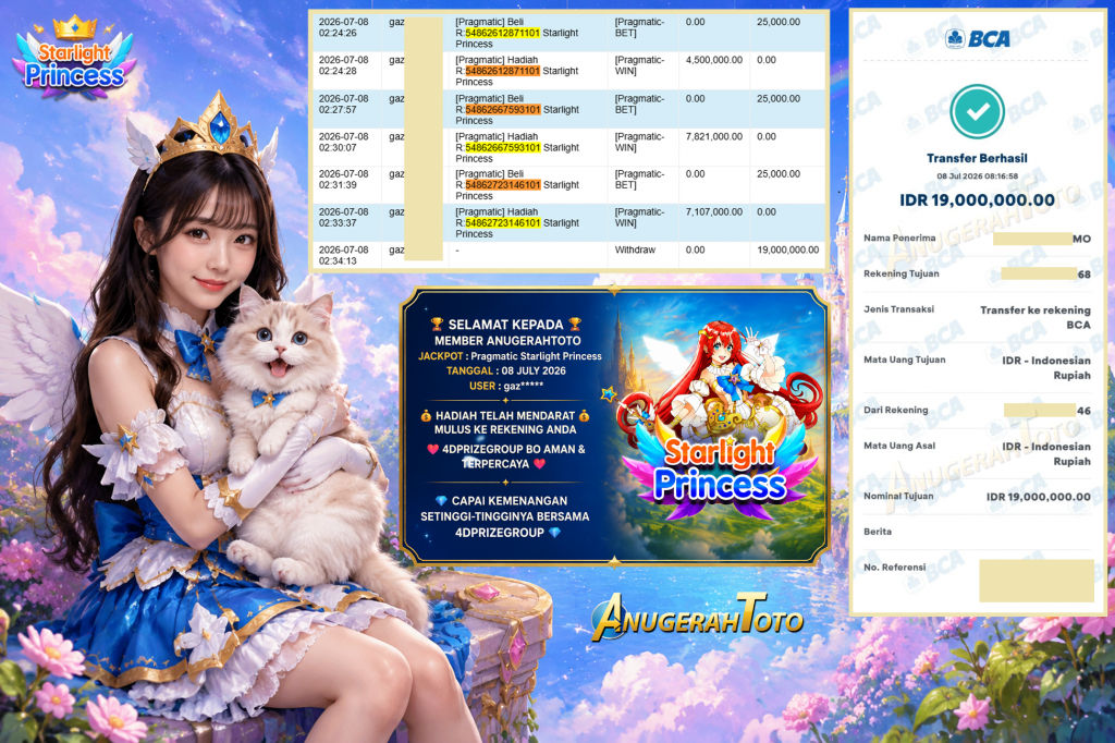ANUGERAHTOTO JACKPOT PRAGMATIC ” Starlight Princess ” Rp 19.000.000 ,- LUNAS