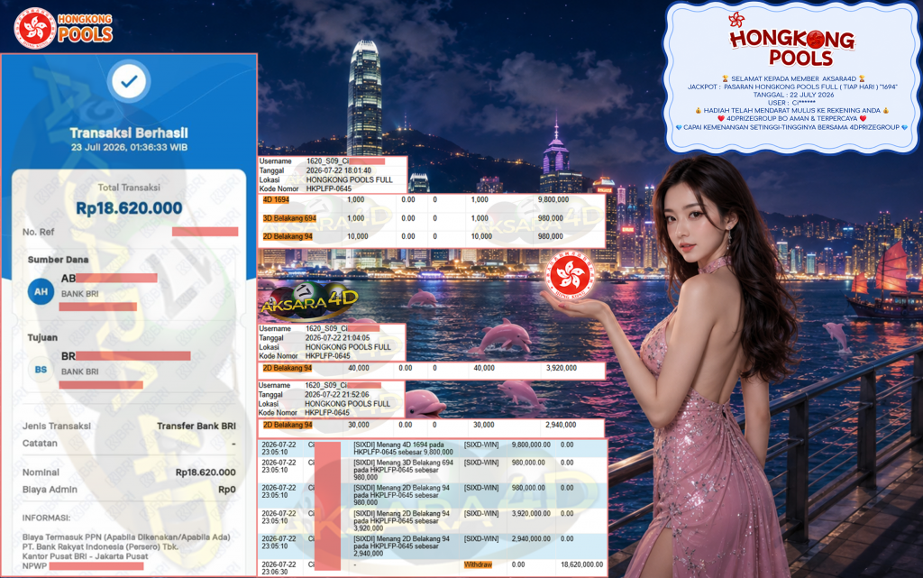 AKSARA4D JACKPOT PASARAN β HONGKONG POOLS FULL (TIAP HARI) β1694β³ β Rp 18,620,000,- LUNAS