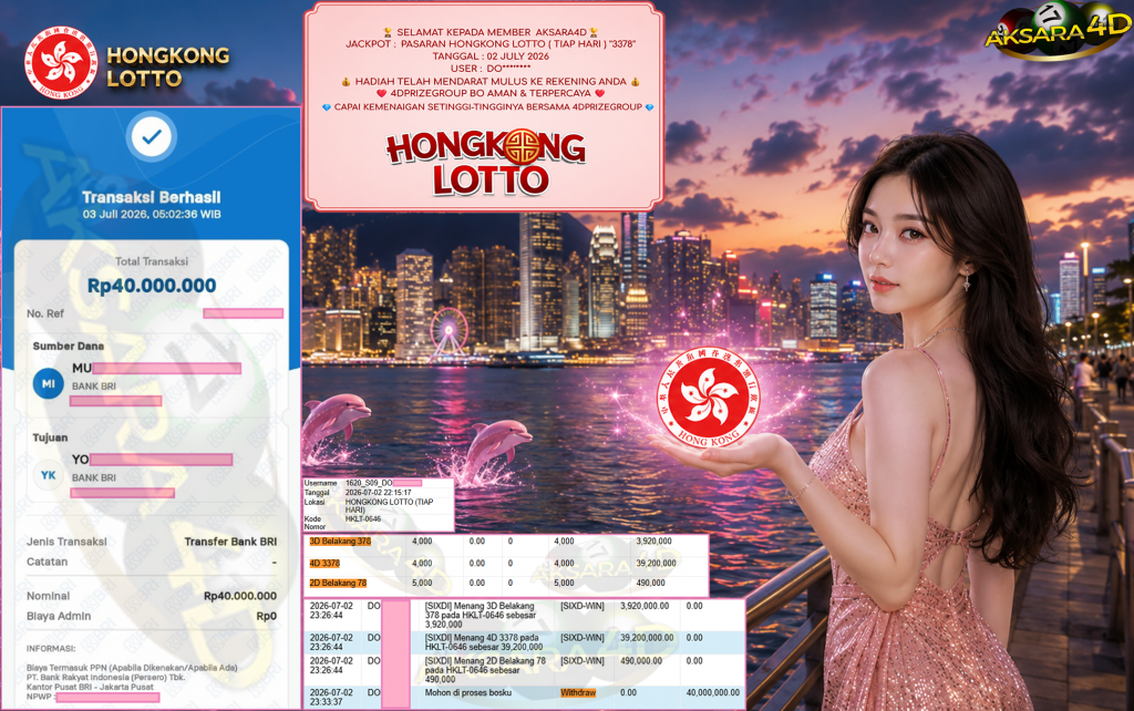 AKSARA4D JACKPOT PASARAN ” HONGKONG LOTTO (TIAP HARI) ”3378″ ” Rp 40,000,000,- LUNAS