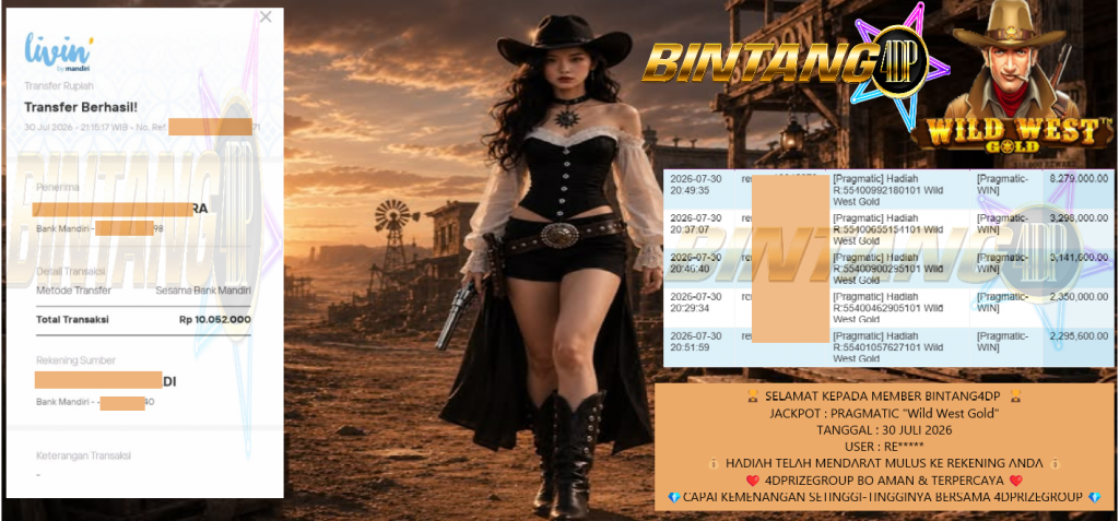 4DPRIZEWLATOTO JACKPOT PRAGMATIC “Wild West Gold” Rp10.052.000,- LUNAS