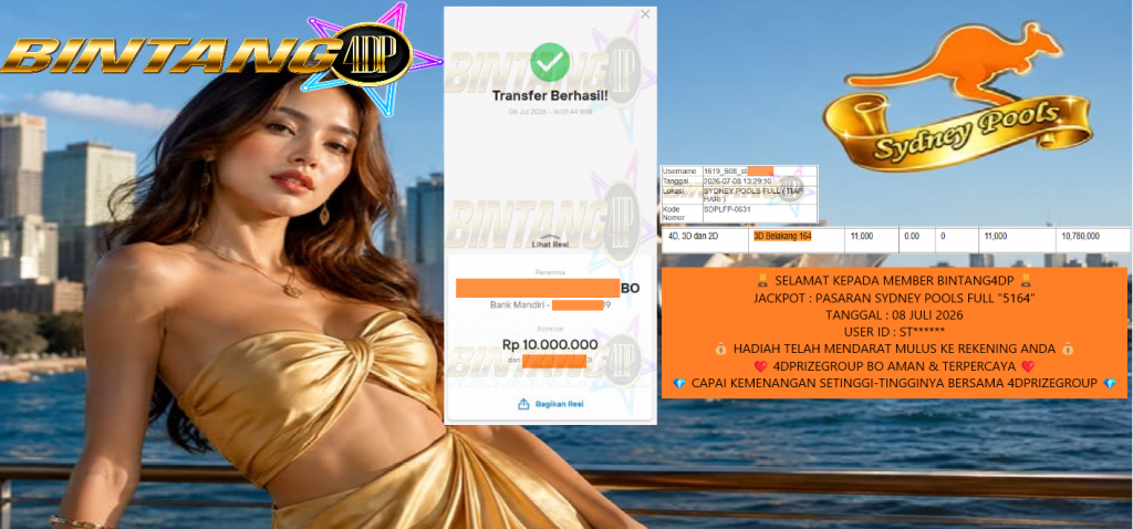 BINTANG4DP JACKPOT TOGEL SYDNEY POOLS FULL“5164” Rp10.000.000,- LUNAS