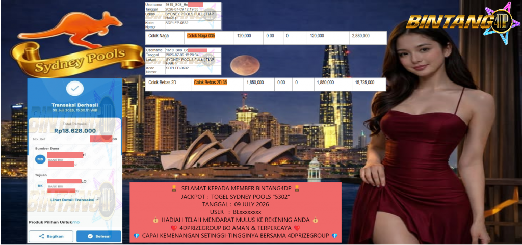 BINTANG4DP JACKPOT TOGEL SYDNEY POOLS “5302” Rp 18.628.000 ,- LUNAS