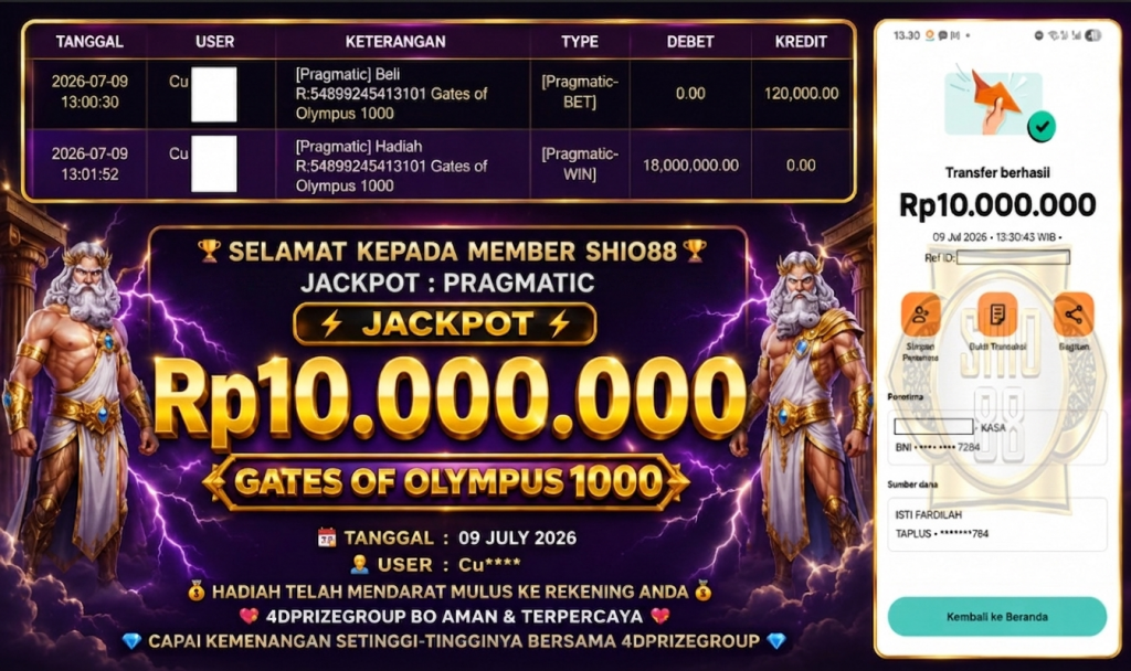 SHIO88 JACKPOT PRAGMATIC ” Gates of Olympus 1000 ” Rp 10.000.000 ,- LUNAS