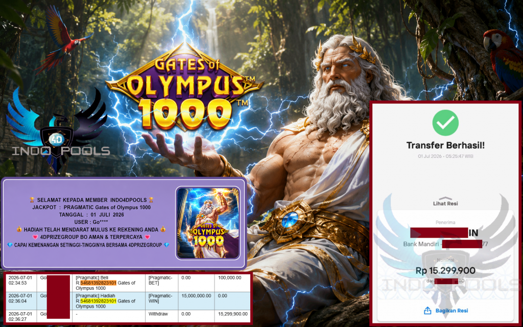 INDO4DPOOLS JACKPOT PRAGMATIC “Gates of Olympus 1000″ Rp15.299.900,- LUNAS