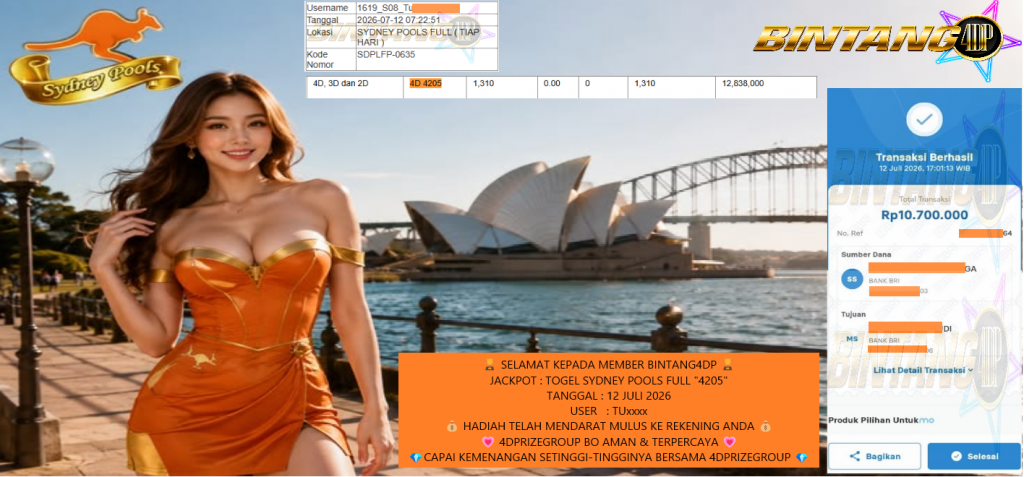 BINTANG4DP JACKPOT TOGEL SYDNEY POOLS FULL β4205β Rp10.700.000,- LUNAS