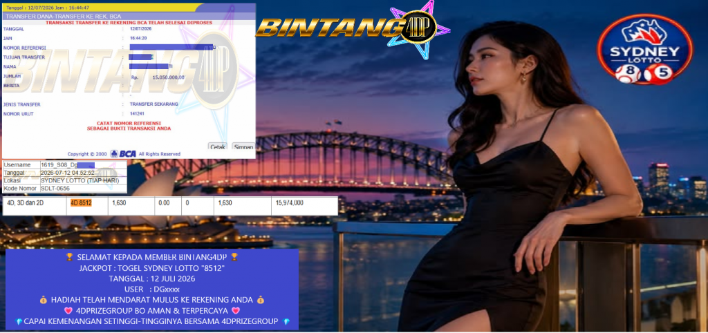 BINTANG4DP JACKPOT TOGEL SYDNEY LOTTO “8512” Rp15.050.000,- LUNAS