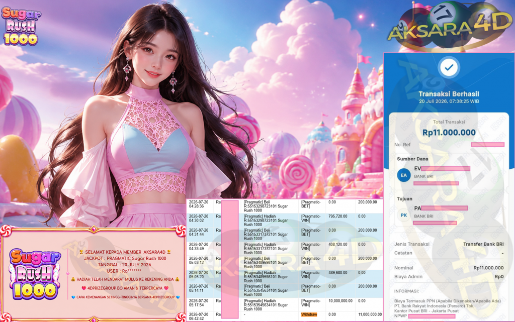 AKSARA4D JACKPOT PRAGMATIC ” Sugar Rush 1000 ” Rp 11,000,000,- LUNAS