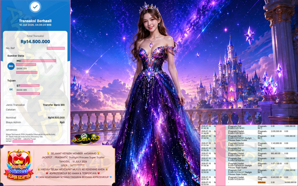 AKSARA4D JACKPOT PRAGMATIC ” Starlight Princess Super Scatter ” Rp 14,500,000,- LUNAS