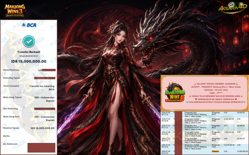 AKSARA4D JACKPOT PRAGMATIC ” Mahjong Wins 3 – Black Scatter ” Rp 15,000,000,- LUNAS