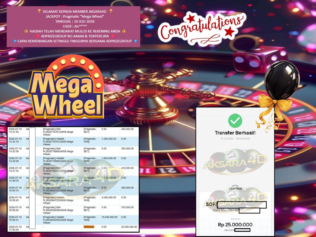 AKSARA4D JACKPOT Pragmatic “Mega Wheel” Rp25.000.000,- LUNAS
