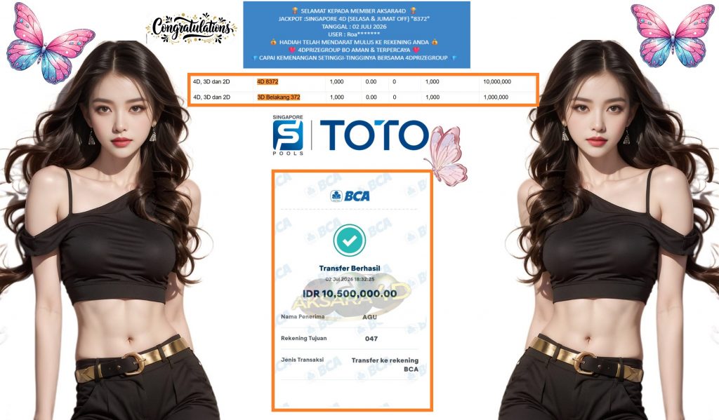 AKSARA4D JACKPOT SINGAPORE 4D (SELASA & JUMAT OFF) “8372” Rp10.500.000,- LUNAS