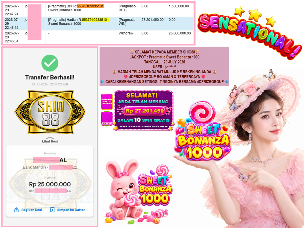 SHIO88 JACKPOT PRAGMATIC β Sweet Bonanza 1000 β Rp.25.000.000,-LUNAS