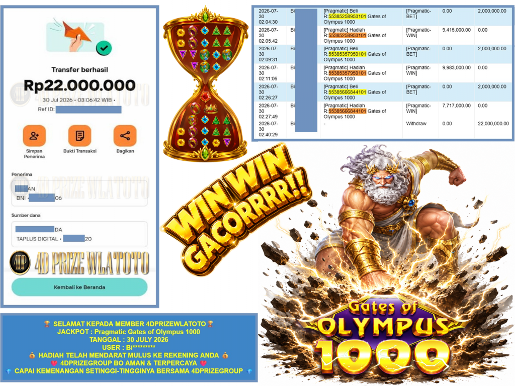 4DPRIZEWLATOTO JACKPOT PRAGMATIC ” Gates of Olympus 1000 ” Rp.22.000.000,-LUNAS