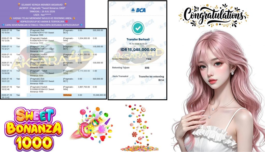 AKSARA4D JACKPOT PRAGMATIC “Sweet Bonanza 1000″ Rp15.048.000,- LUNAS