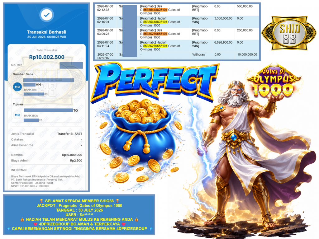 SHIO88 JACKPOT PRAGMATIC ” Gates of Olympus 1000 ” Rp.10.000.000,-LUNAS