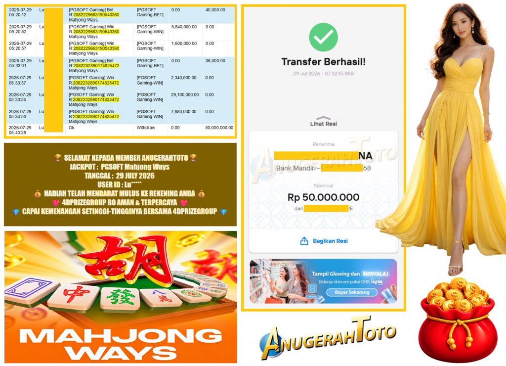 ANUGERAHTOTO JACKPOT PGSOFT Gaming “Mahjong Ways”‎‎‏‏ ‎‎Rp.50.000.000,-LUNAS