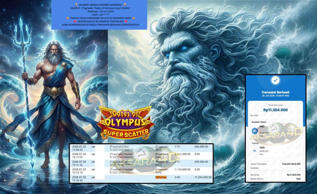 AKSARA4D JACKPOT Pragmatic βGates of Olympus Super Scatterβ Rp11.254.000,- LUNAS
