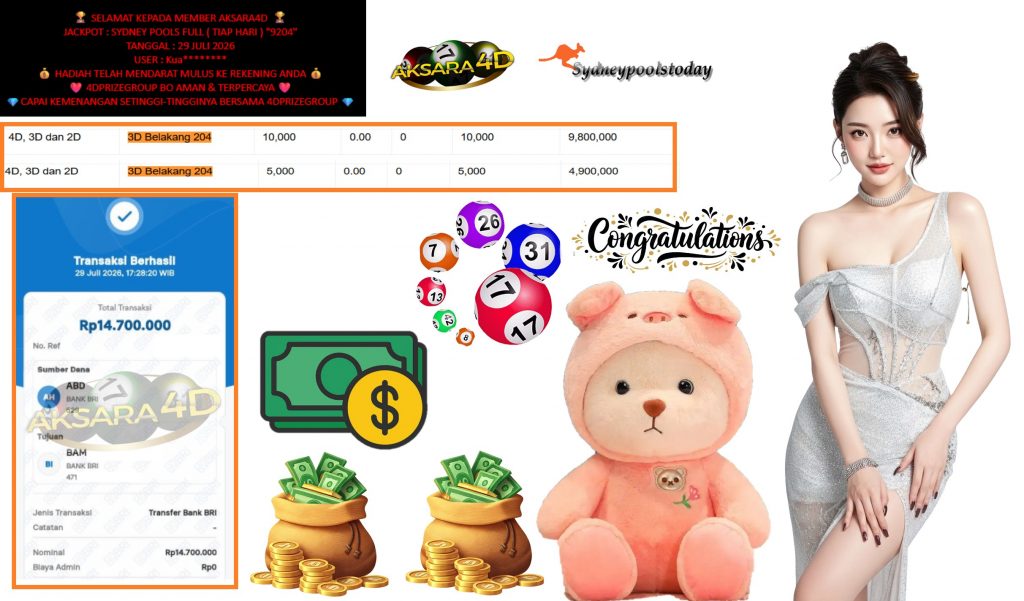 AKSARA4D JACKPOT SYDNEY POOLS FULL ( TIAP HARI ) “9204” Rp14.700.000,- LUNAS