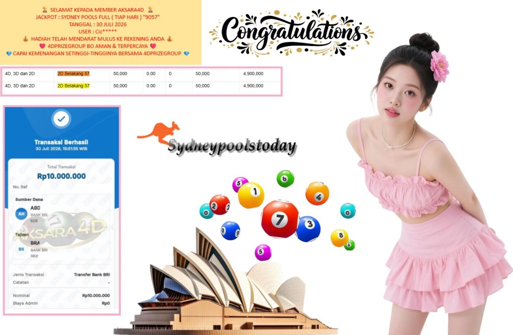 AKSARA4D JACKPOT SYDNEY POOLS FULL ( TIAP HARI ) “9057” Rp10.000.000,- LUNAS