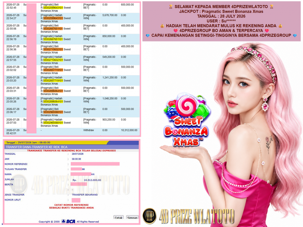 4DPRIZEWLATOTO JACKPOT PRAGMATIC β Sweet Bonanza Xmas β Rp.10.312.000,-LUNAS