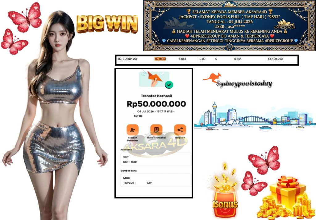 AKSARA4D JACKPOT SYDNEY POOLS FULL ( TIAP HARI ) “9893” Rp50.000.000,- LUNAS