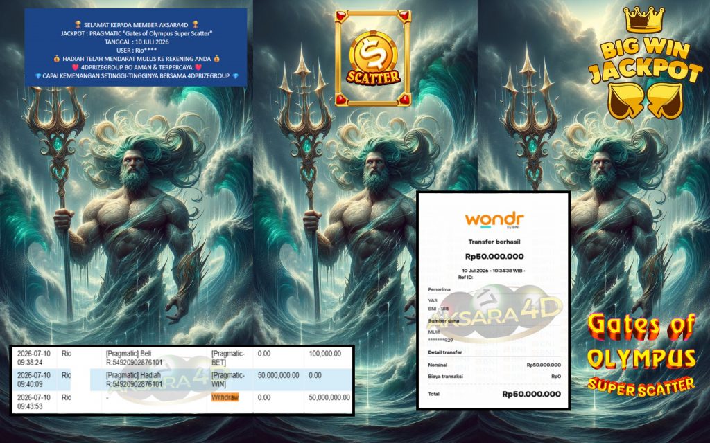 AKSARA4D JACKPOT PRAGMATIC “Gates of Olympus Super Scatter” Rp50.000.000,- LUNAS