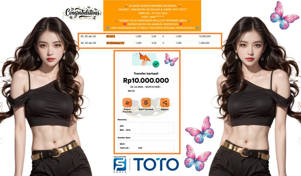 AKSARA4D JACKPOT SINGAPORE 4D (SELASA & JUMAT OFF) β8372β Rp10.000.000,- LUNAS