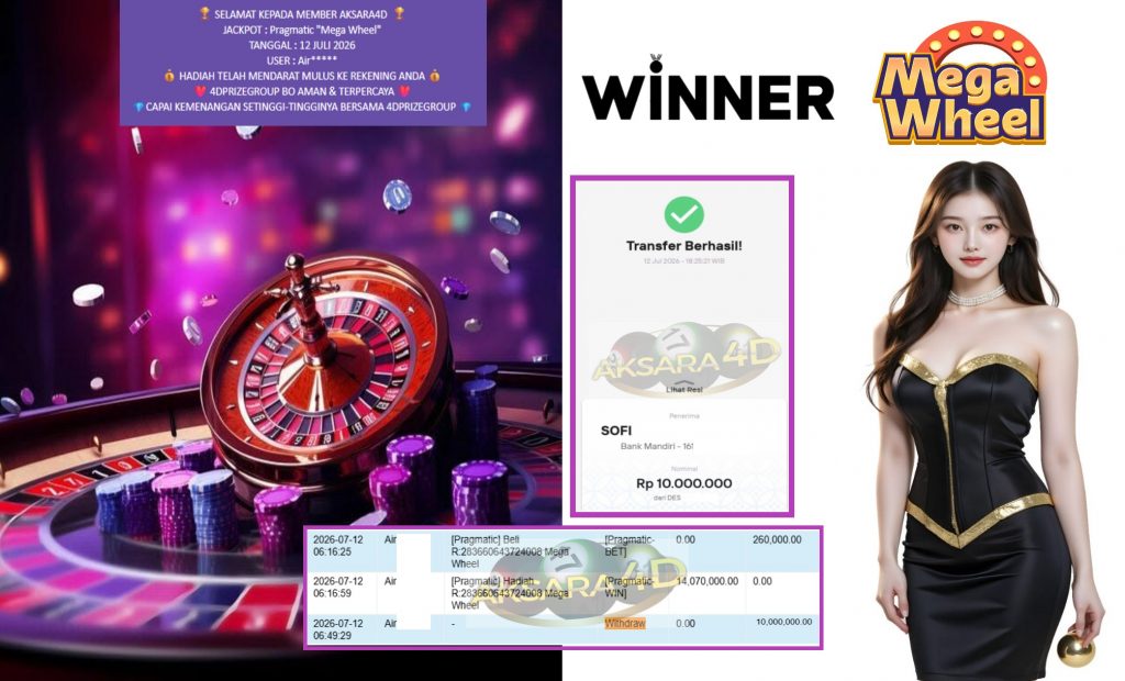 AKSARA4D JACKPOT PRAGMATIC “Mega Wheel” Rp10.000.000,- LUNAS