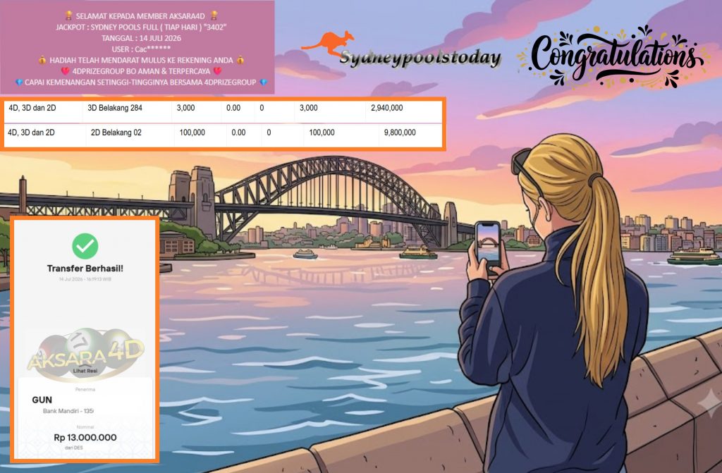 AKSARA4D JACKPOT SYDNEY POOLS FULL ( TIAP HARI ) “3402” Rp13.000.000,- LUNAS