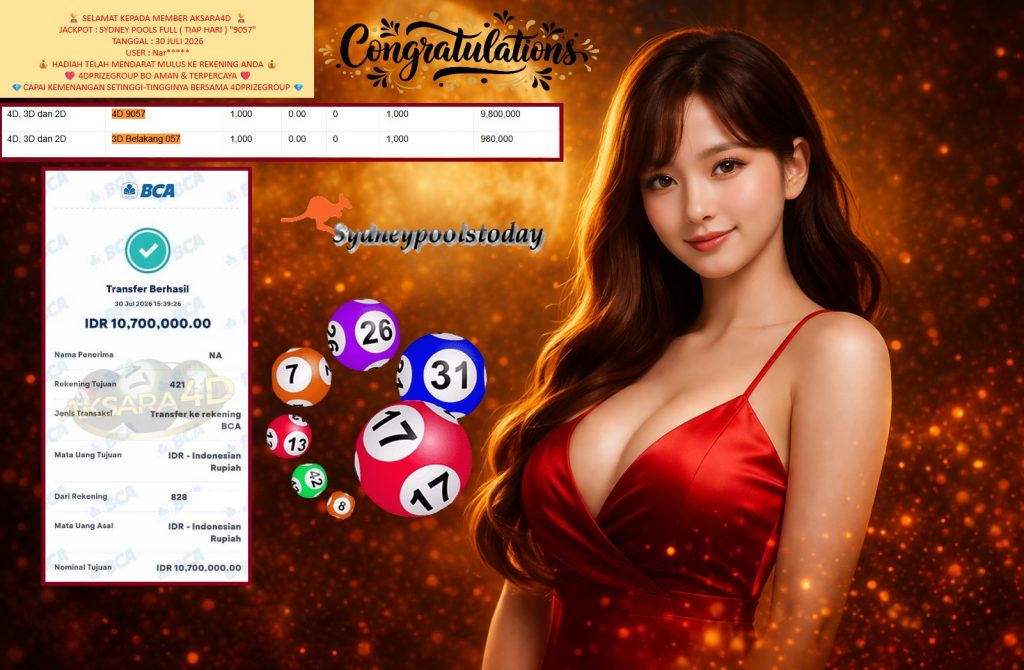AKSARA4D JACKPOT SYDNEY POOLS FULL ( TIAP HARI ) “9057” Rp10.700.000,- LUNAS