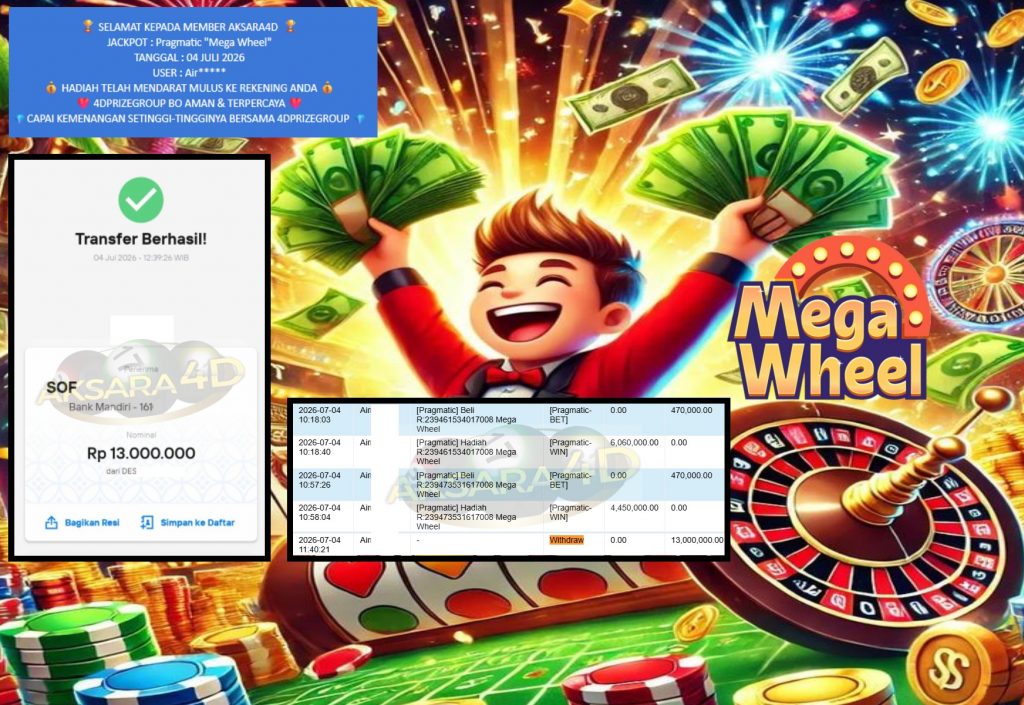 AKSARA4D JACKPOT PRAGMATIC “Mega Wheel” Rp13.000.000,- LUNAS