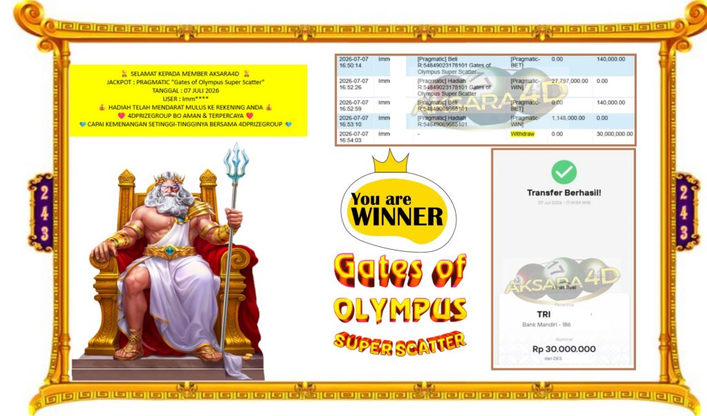 AKSARA4D JACKPOT PRAGMATIC βGates of Olympus Super Scatterβ Rp30.000.000,- LUNAS