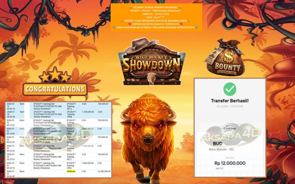 AKSARA4D JACKPOT PGSOFT “Wild Bounty Showdown”‎‏‏‎‎ Rp12.000.000,- LUNAS