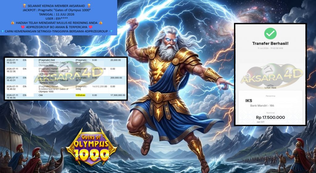 AKSARA4D JACKPOT Pragmatic “Gates of Olympus 1000″ Rp17.500.000,- LUNAS