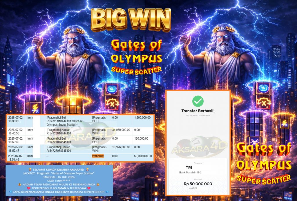 AKSARA4D JACKPOT Pragmatic βGates of Olympus Super Scatterβ Rp50.000.000,- LUNAS