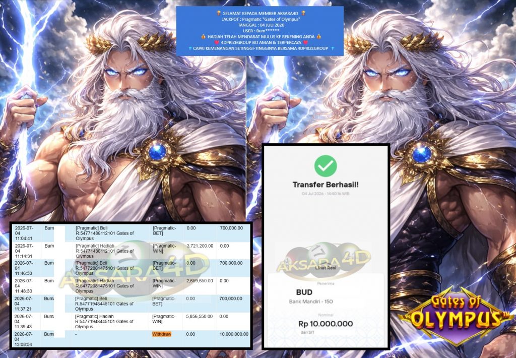 AKSARA4D JACKPOT Pragmatic βGates of Olympusβ Rp10.000.000,- LUNAS