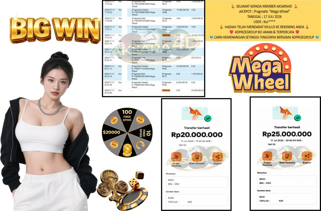 AKSARA4D JACKPOT PRAGMATIC “Mega Wheel” Rp45.000.000,- LUNAS
