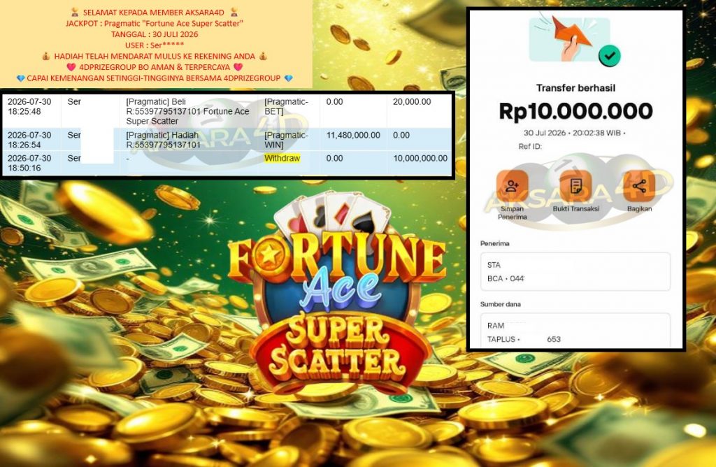 AKSARA4D JACKPOT Pragmatic βFortune Ace Super Scatterβ Rp10.000.000,- LUNAS