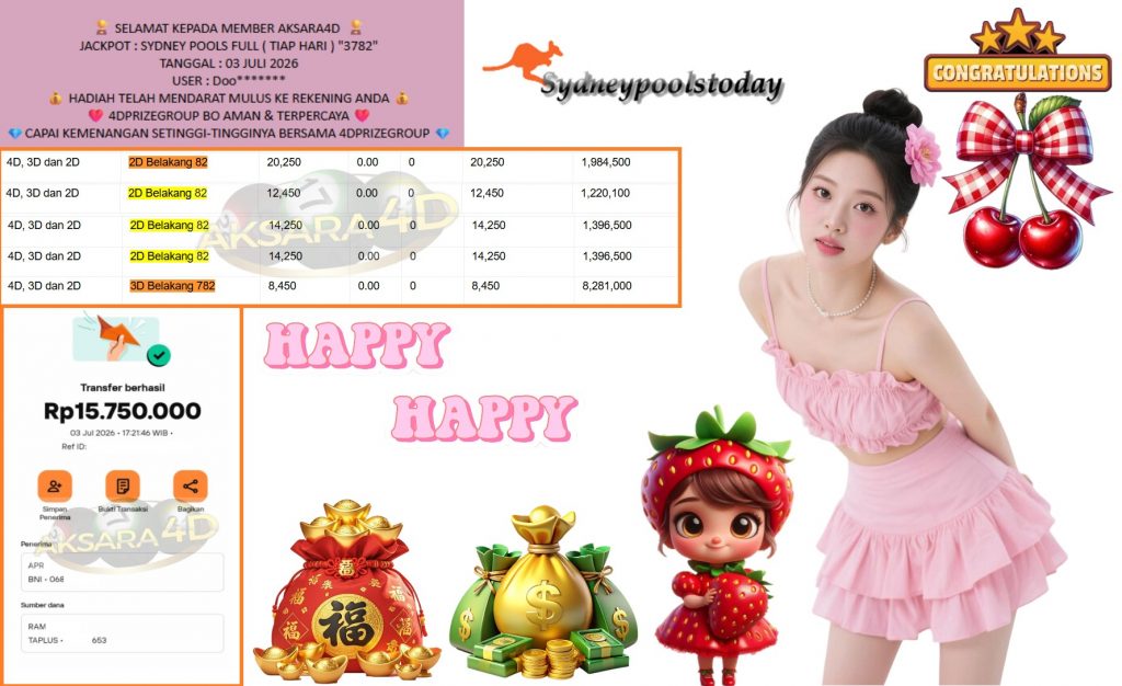 AKSARA4D JACKPOT SYDNEY POOLS FULL ( TIAP HARI ) β3782β Rp15.750.000,- LUNAS